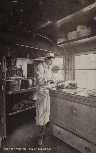 Kock på jobbet på L och NW Dining Car (s/v foto) av (after) English photographer