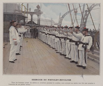Pistol-revolverövning (färgad bild) av (after) French Photographer
