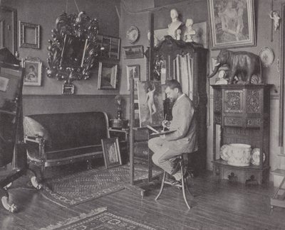 Franske målaren Henri Gervex i sin ateljé (s/v foto) av (after) French Photographer
