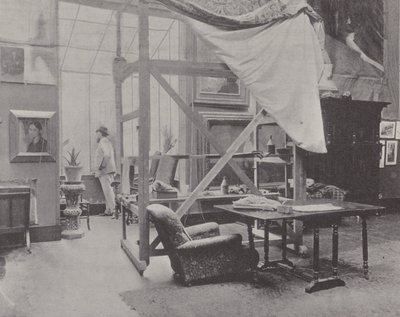 Franske målaren Paul-Albert Besnard i sin ateljé (s/v foto) av (after) French Photographer