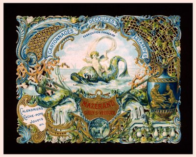 Reklamkort för tryckeriet Mazerand, Cirey-sur-Vezouze, Frankrike (kromolitografi) av (after) French School