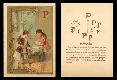 Barn som leker med dockor (kromolitho) av (after) French School