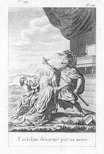 Coriolanus avväpnad av sin mor (gravyr) av (after) French School