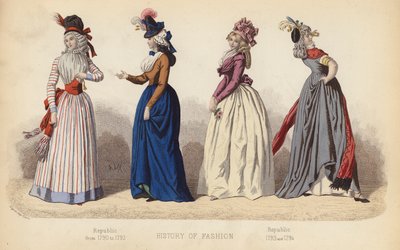Mode i Frankrike: Republiken från 1790 till 1792; Republiken 1793 och 1794 (gravyr i färg) av (after) French School