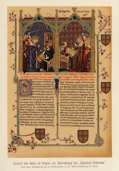 Förord till Jean de Vignays översättning av Speculum Historiale (färglitografi) av (after) French School