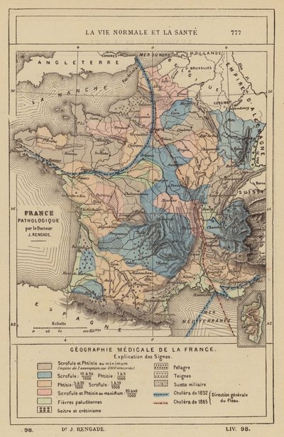 Frankrikes medicinska geografi (gravyr i färg) av (after) French School