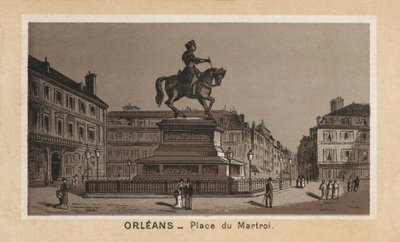 Orleans: Place du Martroi (litografi) av (after) French School