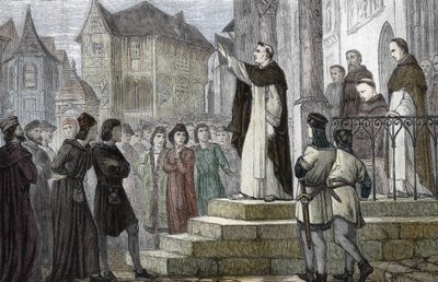 Representation av Albert den store (1193/1206-1280) som undervisar i Paris, vid universitetet i Paris, vid det första dominikanska klostret på Rue Saint Jacques (College des Jacobins) under Gueric de Saint-Quentins auktoritet 1241-1245 ( Porträtt av Albert av (after) French School