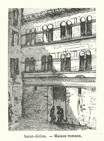 Saint-Gilles, romanskt hus (gravyr) av (after) French School