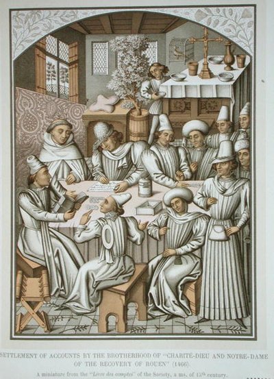 Avräkning av räkenskaper av brödraskapet "Charite-Dieu och Notre-Dame för återhämtningen av Rouen", från "Livre des comptes" av (after) French School