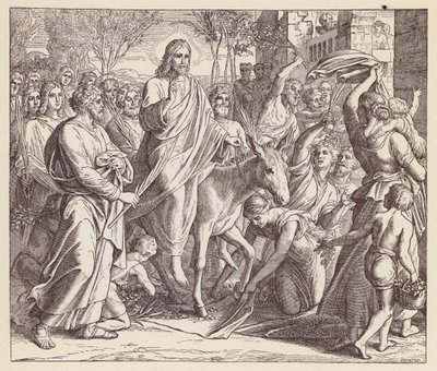 Jesus på väg in i Jerusalem (litografi) av (after) German School