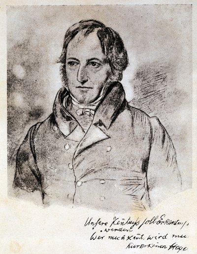 Porträtt av Georg Wilhelm Friedrich Hegel (1770-1831), tysk filosof och idealist. Gravyr efter teckning av G. Hensel. av (after) German School