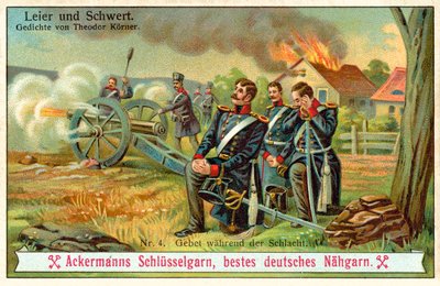 Bön under striden (chromolitho) av (after) German School