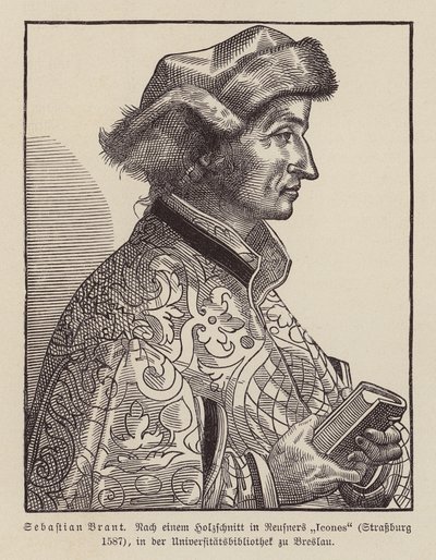 Sebastian Brant, tysk renässanshumanist och satiriker. (träsnitt) av (after) German School