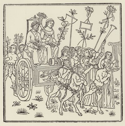 Procession som drar en vagn (träsnitt) av (after) Italian School