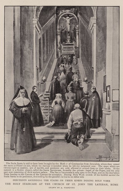 Den heliga trappan vid kyrkan St John the Lateran, Rom (litho) av (after) Italian School
