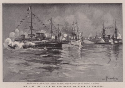 Besöket av kungen och drottningen av Italien på Sardinien (litho) av (after) Italian School