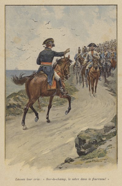 Lannes ropade till dem: "Slida genast svärdet!" (färg litho) av (after) Paris