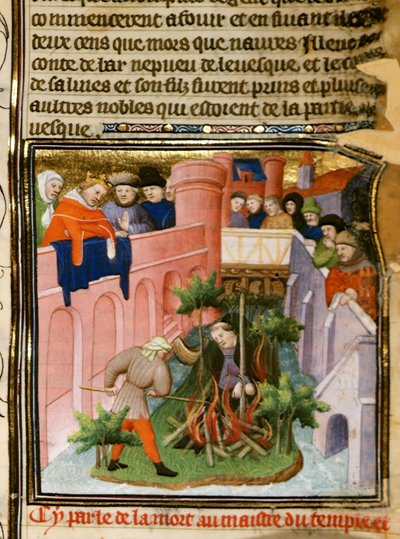 Cott Nero E II pt.2 fol.105 Burning of the Master of the Templars, from 