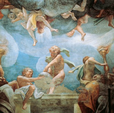 Ephebes på balkongen, detalj från Assumption of Virgin av (c.1489 1534) Correggio