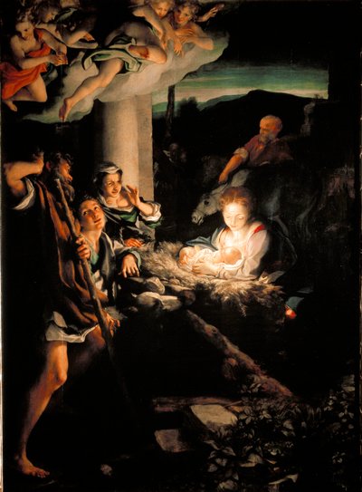 Helig natt (nativit). Målning av Antonio Allegri dit Il Correggio (The Correge av (c.1489 1534) Correggio