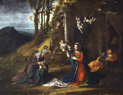 Jesu födelse med den heliga Elisabeth och den unge Johannes döparen av (c.1489 1534) Correggio
