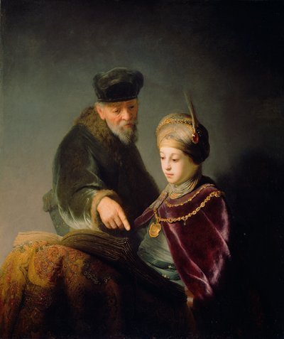 En ung lärd och hans lärare, ca. 1629-30 (olja på duk) av studio of Rembrandt Harmensz. van Rijn