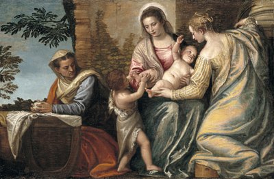Madonna och barn med St. Elizabeth, spädbarnet St. John the Baptist och St. Justina, 1565-70 av Paolo Veronese