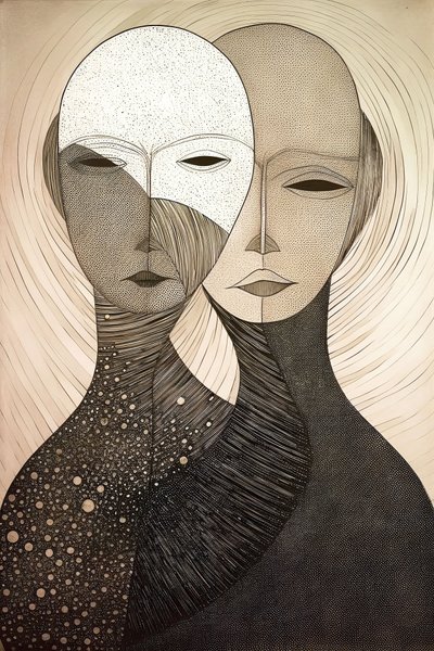 Figurativ målning två kvinnor, Gustav Klimt-stil, online canvas konsttryck av F. Abderrahim
