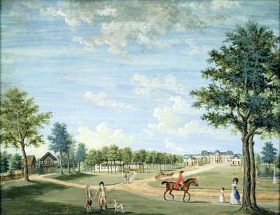 Chateau of Raincy, stallet och den ryska byn, c.1754-93 av 1717 1806 Carmontelle
