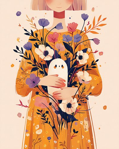 Snygg inredning med blommig väggdekoration med minimalistiska blommor Konsttryck av F. Abderrahim
