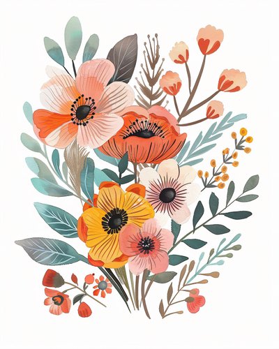 Bohemisk blommig plantskola för botaniska affischer för väggkonsttryck  canvastryck av F. Abderrahim