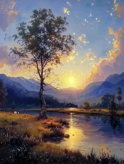 Skönhet av solnedgång som förvandlas till natt på Canvas Digital Painting Wall Decoration av F. Abderrahim