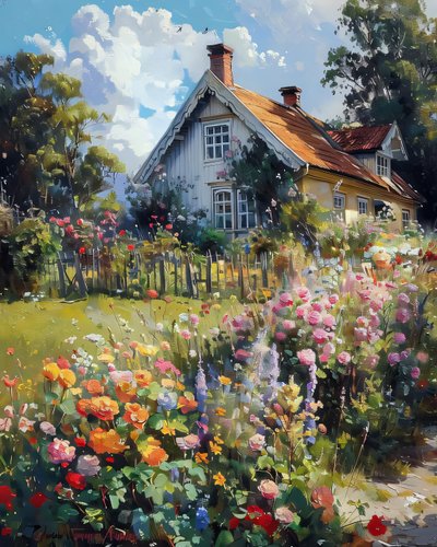 Trädgård till ett gammalt hus nostalgiskt östeuropeiskt hus | canvas tryck av F. Abderrahim