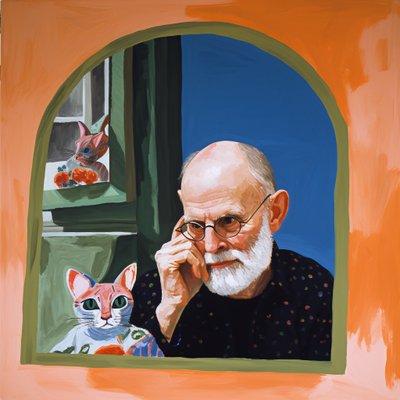 Cat  An artist looking in a mirror, samtida canvastavlor och väggkonst av F. Abderrahim