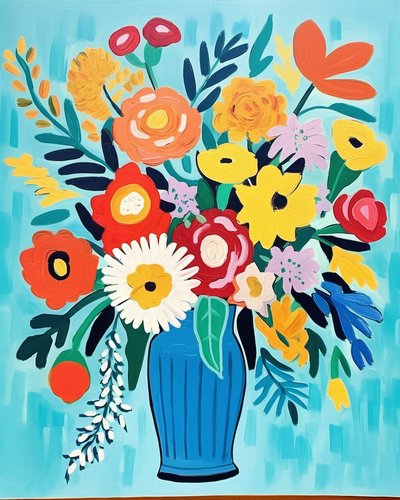 Matisse-inspiration blommor i en vas | blommiga konsttryck för väggdekor av F. Abderrahim
