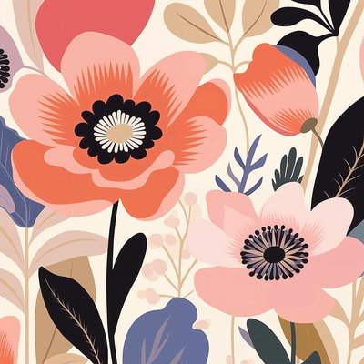Botanisk illustration pastellfärgade blommor, matisse-stil | väggkonsttryck av F. Abderrahim