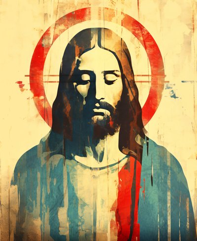 Kristen religiös figur Jesus Kristus, boho-stil, väggkonst dekor  canvas tryck av F. Abderrahim