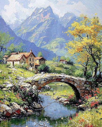 Landskap med solnedgång över berg, väggkonst dekor  canvas tryck av F. Abderrahim