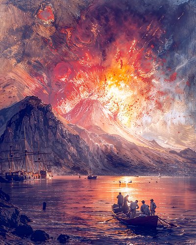 Vulkanutbrott vid havet, anpassade canvastavlor online av F. Abderrahim