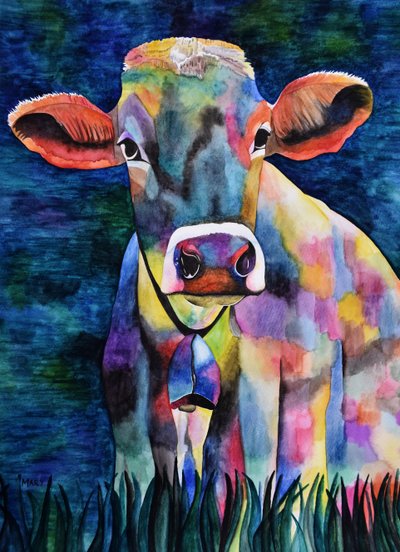 Aquarell-Kuh av Marys Watercolors