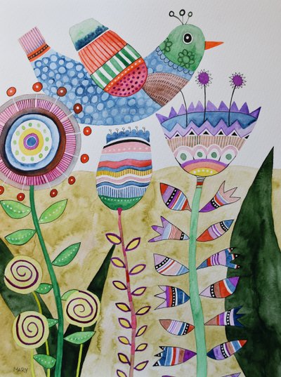 Galen fågel av Marys Watercolors