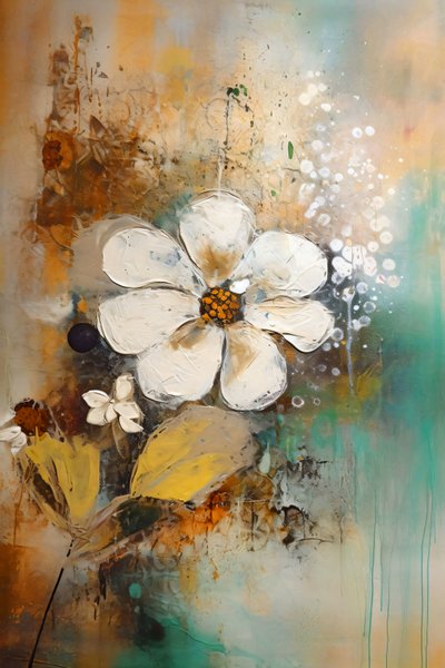 Blommig tjock textur balett, ockra blommor gul svart, klassisk väggdekor av F. Abderrahim
