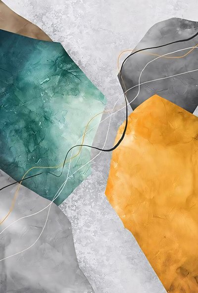 Målning i nyanser av grått och orange, kontrast och djup, väggram i canvas av F. Abderrahim