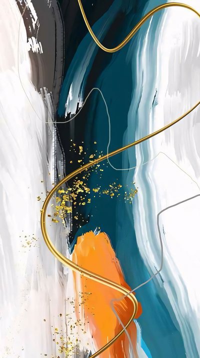 Abstrakt målning i nyanser av grått och orange, väggram i canvas av F. Abderrahim