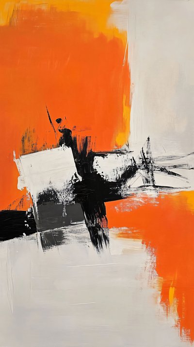 Orange målning, Modern abstrakt heminredning, väggdekoration för sovrum av F. Abderrahim