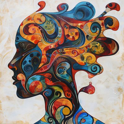 silhuett av en kvinna, färgat hår  Swirls, stora canvasbilder av F. Abderrahim