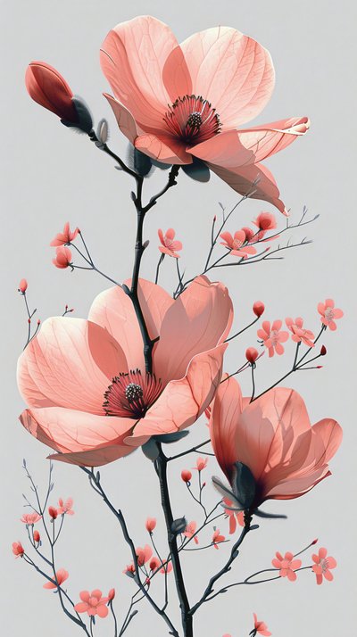 Rosa och grå Linjeskiss, blommig Minimal vägg Heminredning | tryck på begäran av F. Abderrahim
