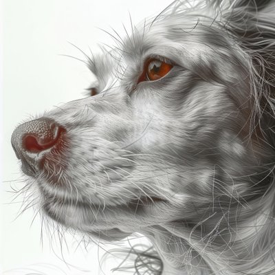 zooma ut Hundporträtt svartvitt minimalistisk teckning, vägg Heminredning tryck av F. Abderrahim