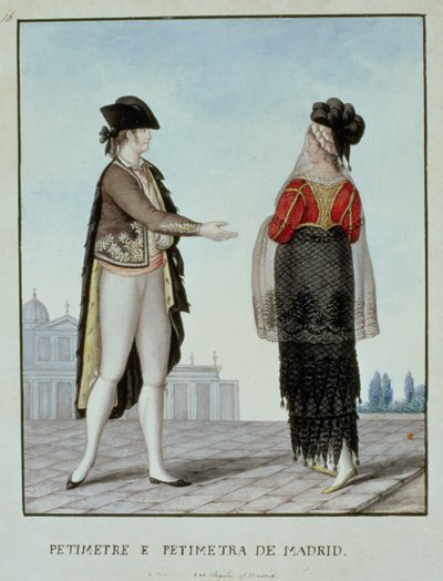 Adelsman och adelsdam från Madrid, sent 1700-tal (wc på papper) av 18th century Naples school